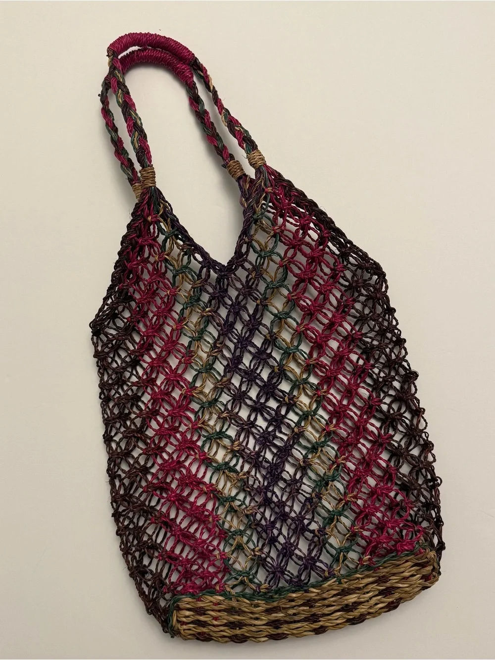 Handwoven Multicolor Net Tote Bag - Purple & Pink